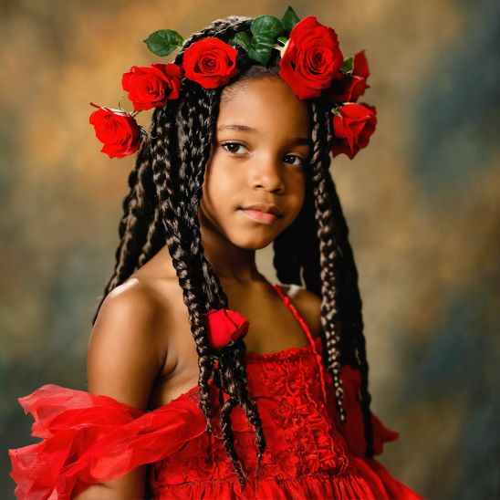 Raven the Rose Queen: Girl in Red Dress with Red Roses